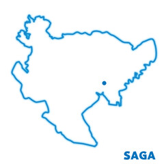 日本の佐賀県の単独の地図イラスト　都道府県別のネオン調の線画　県庁所在地