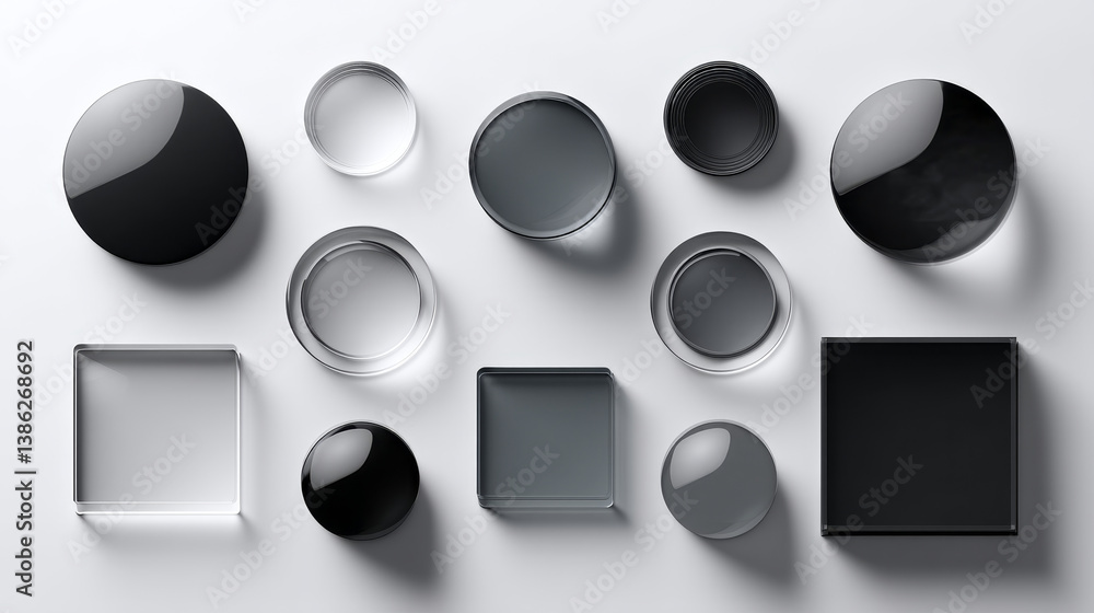 Fototapete set of realistic round shadow and shadow effect. round and square isolated floor transparent shadows