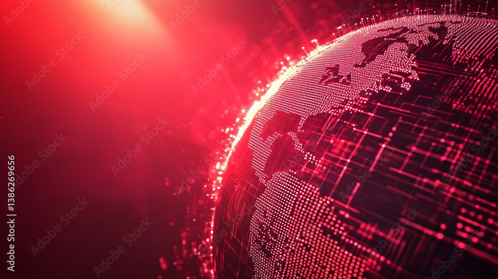 Poster Planet earth glowing red with data circuits flowing around it