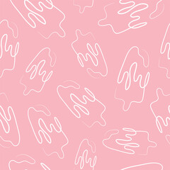 seamless pattern with a simple icon of a rectangular ice cream on a stick drawn with one contour in line art style on a pink background