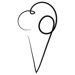 simple icon of a cone with ice cream scoops drawn with one outline in line art style