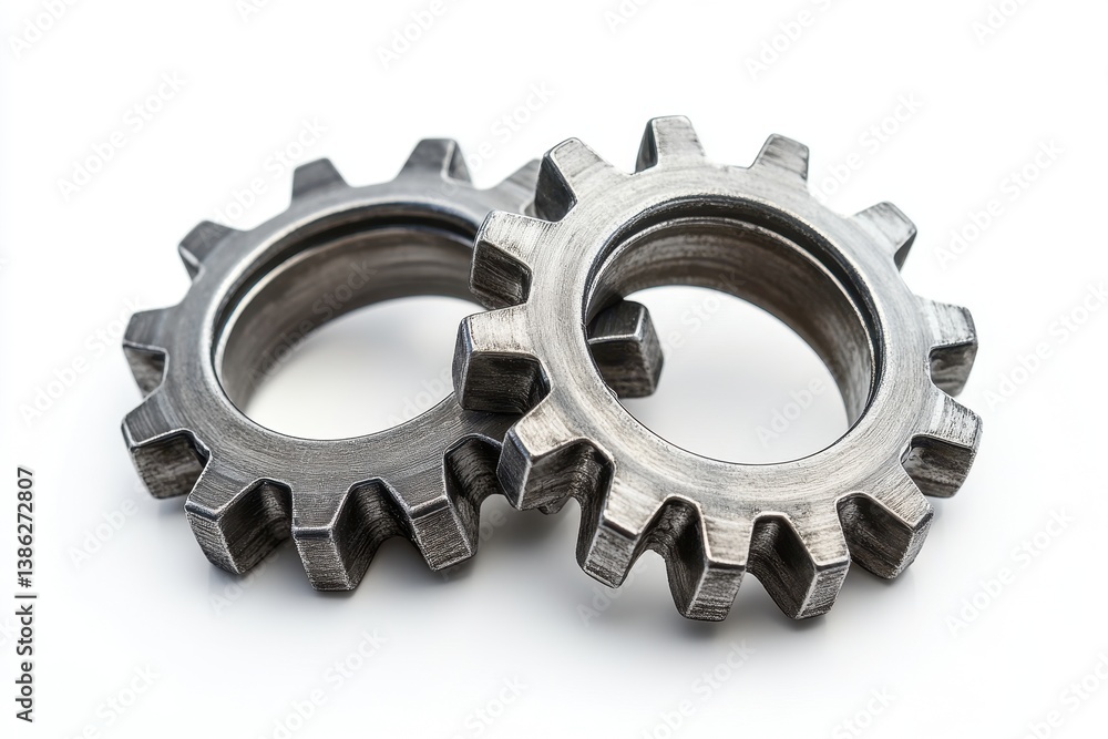 Aufkleber Detailed view of two black metal gears placed close together, showcasing the intricate design and texture of mechanical components used in machinery