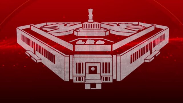 New Parliament Building of India in red white color Animation for News Background 02
