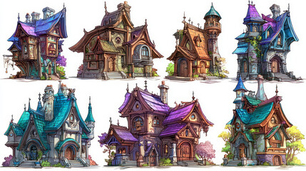 Cartoon fairytale houses. Vector illustration. 