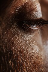 Intricate close-up of a closed eye, highlighting delicate eyelashes and textured skin, evoking serenity and introspection.