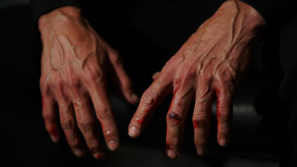 Fototapeta premium Hands with Small Cuts on Fingers, Bleeding