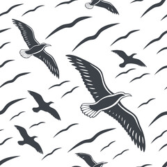 Birds soaring in clear skies over a tranquil landscape during midday