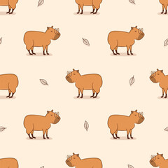 Seamless cute capybara pattern. Vector cartoon animal illustration