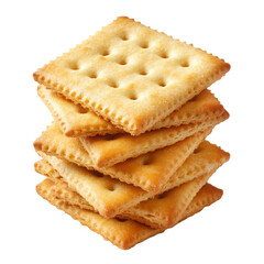 Fototapeta premium Stacked square crackers with golden brown color and crispy texture, isolated on transparent background