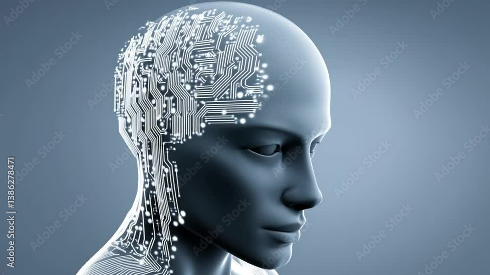 Poster concept of an artificial intelligence automation robot head generative ai