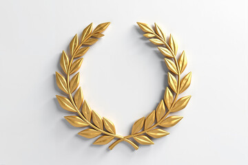 A 3D image of a gold laurel wreath placed in the center of a plain white background.