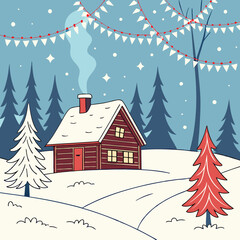 Naklejka premium A beautiful vector illustration of a Christmas winter landscape, perfect for seasonal designs and backgrounds.