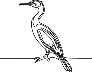 Cormorant Bird Line Drawing Vector Art