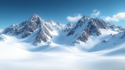 Naklejka premium Majestic snow-covered mountains under clear blue sky with crisp white snow and rocky peaks