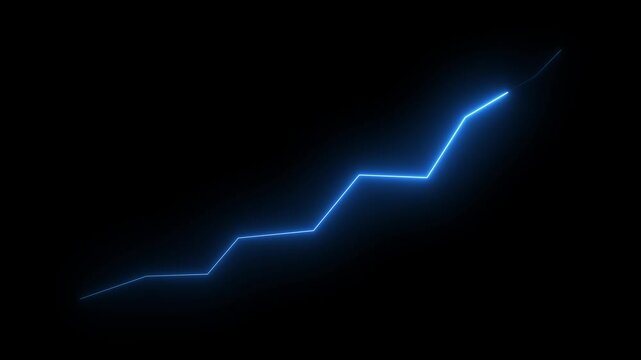 Neon Business chart icon isolated . business chart growth concept black background 4k.Zigzag up right arrow color.Increasing green arrow