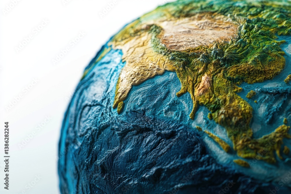 Aufkleber detailed 3d model of asia on a globe showcases intricate topography and geographical features during
