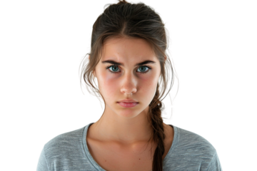 Troubled Young Woman Displaying Her Sadness Isolated on Transparent Background