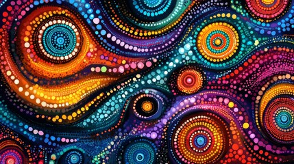 Naklejka premium Vibrant abstract pattern with colorful circles and swirling dots
