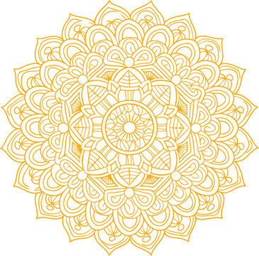 Yellow Ornamental Mandala Pattern on White Background.yellow mandala, golden mandala,mandala vector.mandala art.