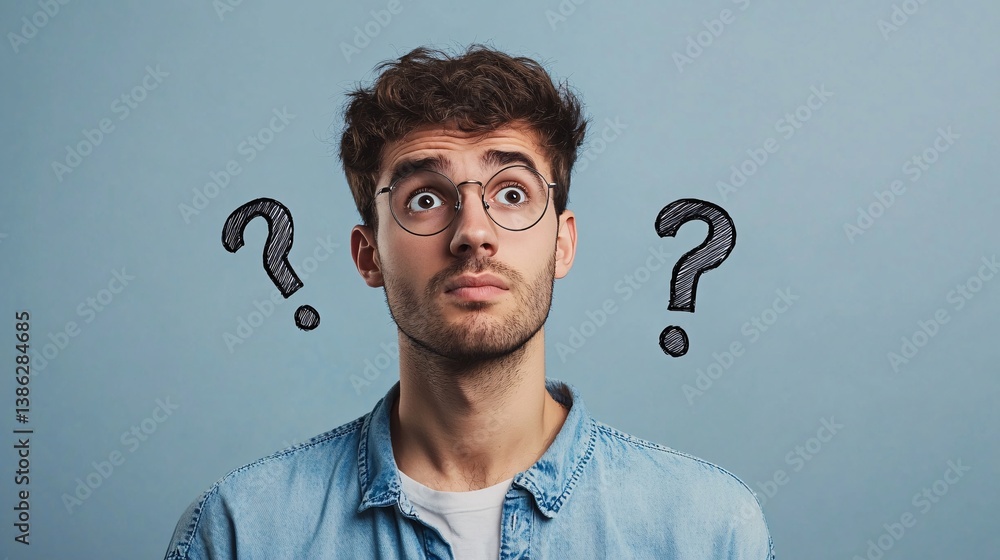 Poster thoughtful student looking for solution and having many questions