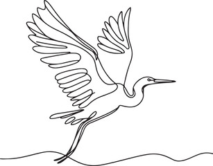 Graceful Egret Line Art Vector Illustration