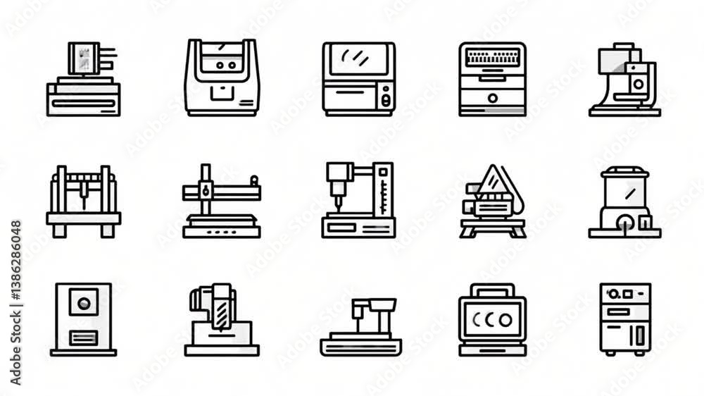 Poster laser cutting computer designs with various machine icons showcased generative ai