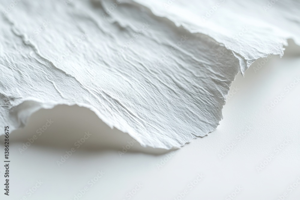 Poster Textured handmade paper sheet with natural edges placed on a smooth surface under soft lighting to highlight its unique characteristics