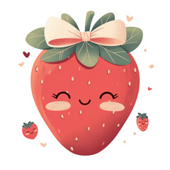 Cute strawberry character with bow digital art cheerful vibes playful concept