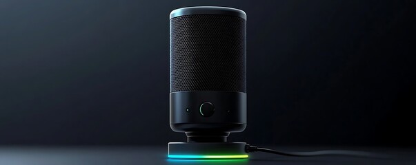 Fototapeta premium Vibrant RGB lighting surrounds a high-quality gaming microphone, immersing you in the world streaming.