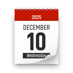 Date 10 December 2025 year realistic calendar day page design. December 10 transparent png