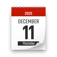 Date 11 December 2025 year realistic calendar day page design. December 11 transparent png