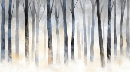Misty Forest Trunks at Dawn