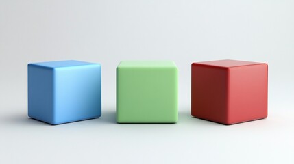 Geometric Harmony: Three Colored Cubes in a Minimalist Abstract Composition