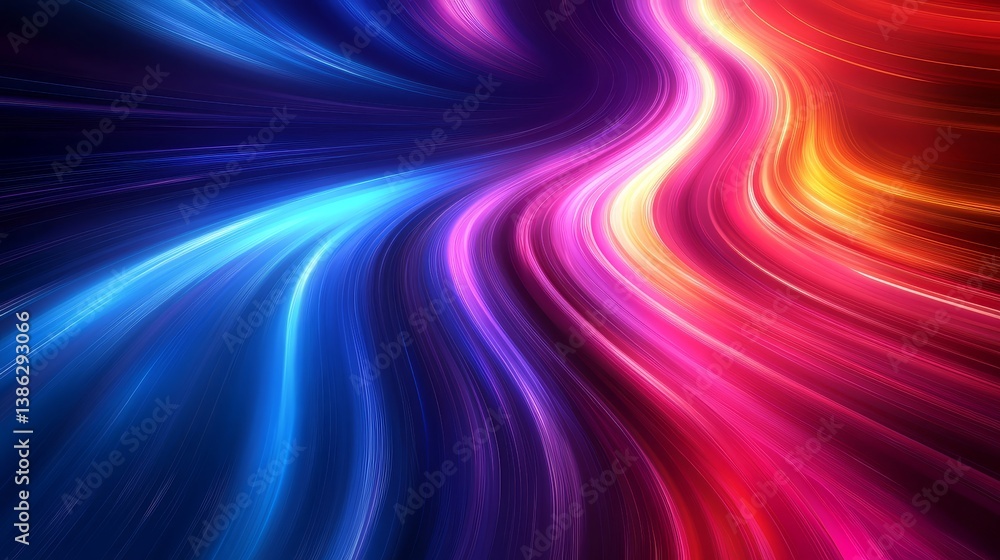 Poster vivid abstract light trails with dynamic multicolored waves in motion