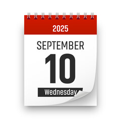 Fototapeta premium Date 10 September 2025 year realistic calendar day page design. September 10 transparent png