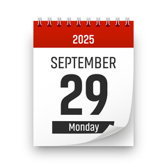 Date 29 September 2025 year realistic calendar day page design. September 29 transparent png