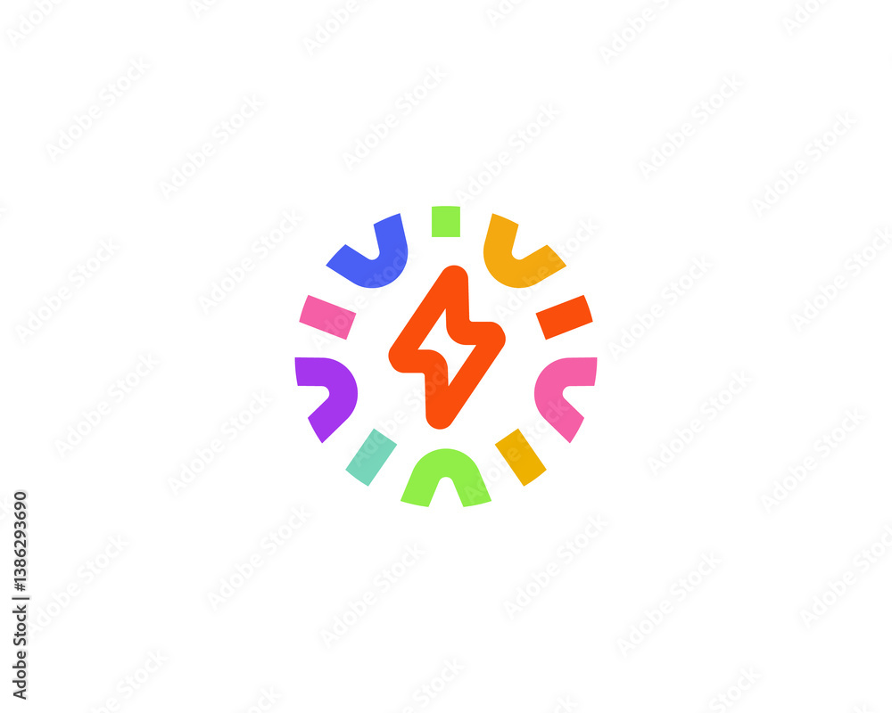 Aufkleber lightning logo. charge logotype in a frame from colored shapes. creative thunder icon. flash sign. i