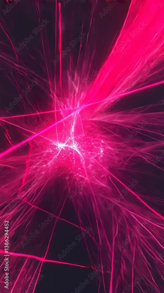 Poster vibrant pink abstract composition featuring intricate lines and shapes radiating from a central poin