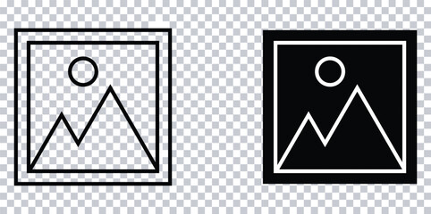 Outline and Solid Landscape Image Icons - Photo Gallery Symbol, Image Upload Vector Set.