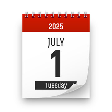 Date 1 July 2025 year realistic calendar day page design. July 1 transparent png