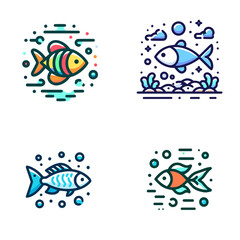 Obraz premium Colorful fish illustrations in vibrant style on white background 