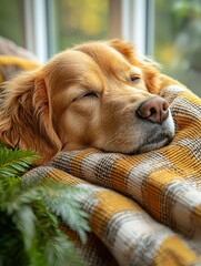 Golden Retriever Sleeping Peacefully Under a Cozy Blanket