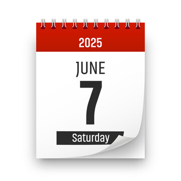 Date 7 June 2025 year realistic calendar day page design. June 7 transparent png