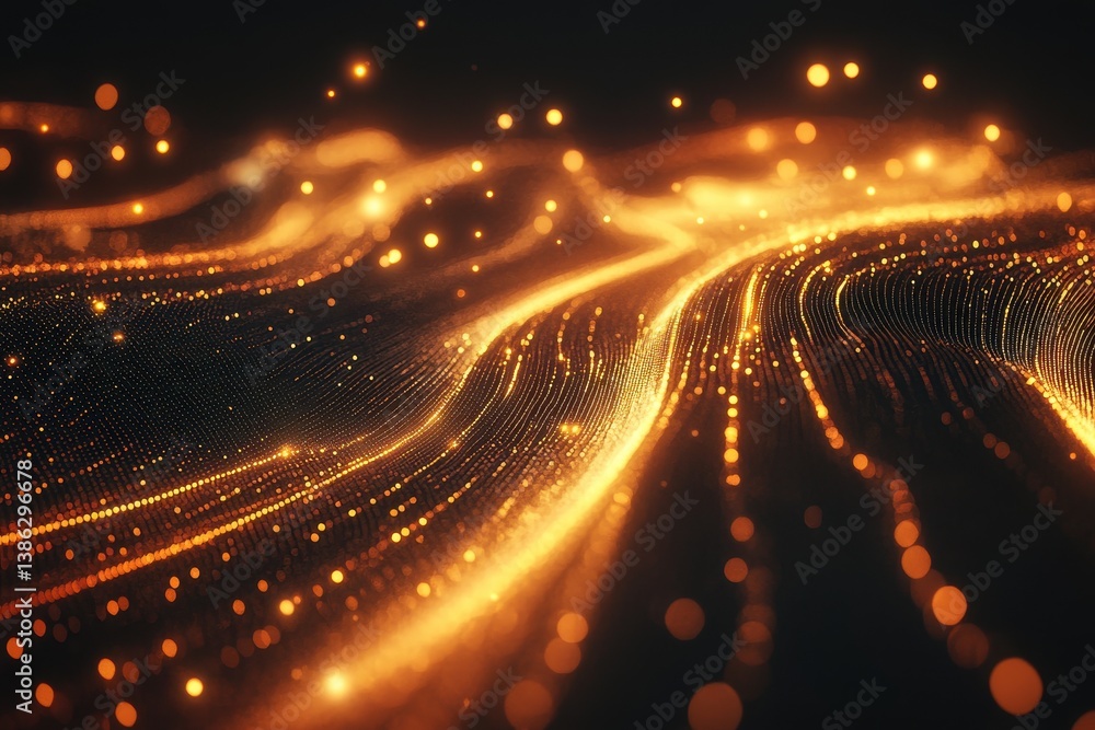 Aufkleber beautiful golden wave patterns illuminated on a dark fabric, showcasing intricate details and a mesm