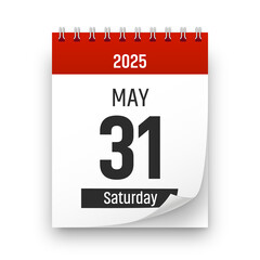 Date 31 May 2025 year realistic calendar day page design. May 31 transparent png
