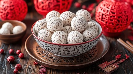 Chinese New Year White Chocolate Truffles in a Decorative Bowl