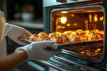 Roasted Chicken Pieces Removal from Oven