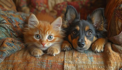 Adorable Kitten and Puppy Friends
