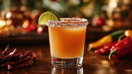 Spicy Mango Margarita with Chili Peppers and Lime