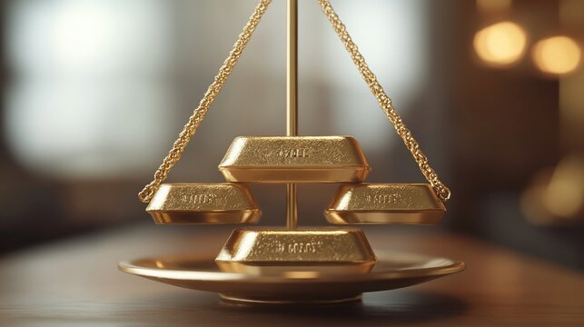 Gold bars on scales representing financial balance and wealth assessment